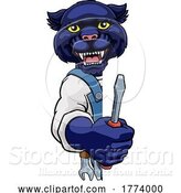 Vector Illustration of Cartoon Panther Electrician Handyman Holding Screwdriver by AtStockIllustration