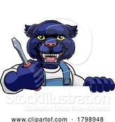 Vector Illustration of Cartoon Panther Electrician Handyman Holding Screwdriver by AtStockIllustration