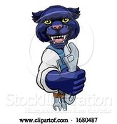 Vector Illustration of Cartoon Panther Plumber or Mechanic Holding Spanner by AtStockIllustration