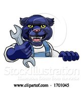 Vector Illustration of Cartoon Panther Plumber or Mechanic Holding Spanner by AtStockIllustration