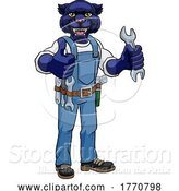Vector Illustration of Cartoon Panther Plumber or Mechanic Holding Spanner by AtStockIllustration