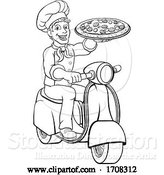 Vector Illustration of Cartoon Pizza Delivery Chef Scooter Moped Guy by AtStockIllustration