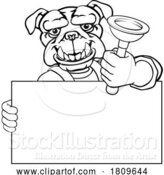 Vector Illustration of Cartoon Plumber Bulldog Plunger Plumbing Mascot by AtStockIllustration