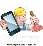 Vector Illustration of Cartoon Plumber Handyman Phone Concept by AtStockIllustration