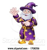 Vector Illustration of Cartoon Pointing Wizard Character by AtStockIllustration