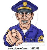 Vector Illustration of Cartoon Policeman Mean Police Officer Ponting Cartoon by AtStockIllustration