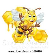 Vector Illustration of Cartoon Queen Bumble Bee in Crown Honeycomb Cartoon by AtStockIllustration