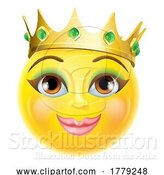 Vector Illustration of Cartoon Queen Princess Emoticon Gold Crown Face by AtStockIllustration