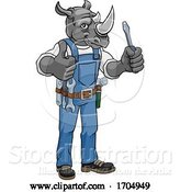 Vector Illustration of Cartoon Rhino Electrician Handyman Holding Screwdriver by AtStockIllustration