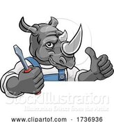 Vector Illustration of Cartoon Rhino Electrician Handyman Holding Screwdriver by AtStockIllustration