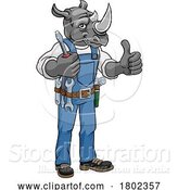 Vector Illustration of Cartoon Rhino Electrician Handyman Holding Screwdriver by AtStockIllustration