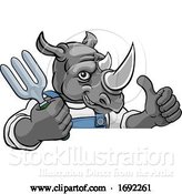Vector Illustration of Cartoon Rhino Gardener Gardening Animal Mascot by AtStockIllustration