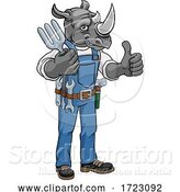 Vector Illustration of Cartoon Rhino Gardener Gardening Animal Mascot by AtStockIllustration