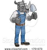 Vector Illustration of Cartoon Rhino Gardener Gardening Animal Mascot by AtStockIllustration