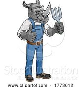 Vector Illustration of Cartoon Rhino Gardener Gardening Animal Mascot by AtStockIllustration