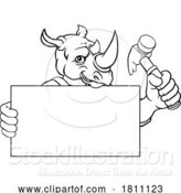 Vector Illustration of Cartoon Rhino Hammer Mascot Handyman Carpenter by AtStockIllustration
