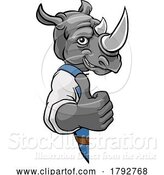 Vector Illustration of Cartoon Rhino Mascot Decorator Gardener Handyman Worker by AtStockIllustration