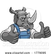 Vector Illustration of Cartoon Rhino Mascot Plumber Mechanic Handyman Worker by AtStockIllustration