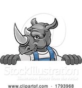 Vector Illustration of Cartoon Rhino Mascot Plumber Mechanic Handyman Worker by AtStockIllustration