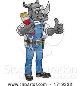 Vector Illustration of Cartoon Rhino Painter Decorator Holding Paintbrush by AtStockIllustration