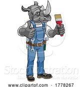 Vector Illustration of Cartoon Rhino Painter Decorator Holding Paintbrush by AtStockIllustration