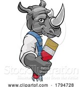 Vector Illustration of Cartoon Rhino Painter Decorator Holding Paintbrush by AtStockIllustration