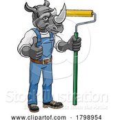 Vector Illustration of Cartoon Rhino Painter Decorator Paint Roller Mascot Guy by AtStockIllustration