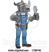 Vector Illustration of Cartoon Rhino Plumber or Mechanic Holding Spanner by AtStockIllustration