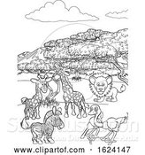 Vector Illustration of Cartoon Safari Animal Background Landscape Scene by AtStockIllustration