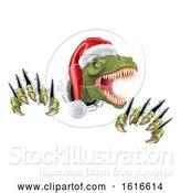 Vector Illustration of Cartoon Santa Christmas Hat T Rex Dinosaur by AtStockIllustration