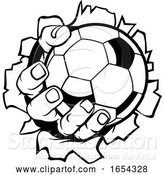 Vector Illustration of Cartoon Soccer Football Ball Hand Tearing Background by AtStockIllustration