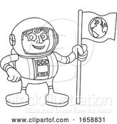 Vector Illustration of Cartoon Space Guy Astronaut Holding Flag by AtStockIllustration