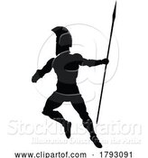 Vector Illustration of Cartoon Spartan Silhouette Gladiator Trojan Greek Warrior by AtStockIllustration