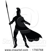 Vector Illustration of Cartoon Spartan Silhouette Gladiator Trojan Greek Warrior by AtStockIllustration