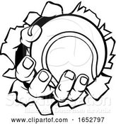 Vector Illustration of Cartoon Tennis Ball Hand Ripping Background by AtStockIllustration