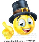 Vector Illustration of Cartoon Thanksgiving Pilgrim Emoticon Emoji Icon by AtStockIllustration