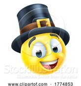 Vector Illustration of Cartoon Thanksgiving Pilgrim Emoticon Emoji Icon by AtStockIllustration