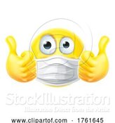 Vector Illustration of Cartoon Thumbs up Emoticon Emoji PPE Mask Face Icon by AtStockIllustration