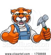 Vector Illustration of Cartoon Tiger Carpenter Handyman Builder Holding Hammer by AtStockIllustration