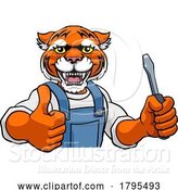 Vector Illustration of Cartoon Tiger Electrician Handyman Holding Screwdriver by AtStockIllustration