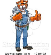 Vector Illustration of Cartoon Tiger Mascot Carpenter Handyman Holding Hammer by AtStockIllustration