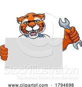 Vector Illustration of Cartoon Tiger Mechanic Plumber Spanner Wrench Handyman by AtStockIllustration