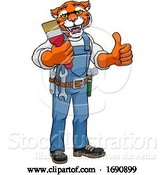 Vector Illustration of Cartoon Tiger Painter Decorator Holding Paintbrush by AtStockIllustration