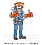 Vector Illustration of Cartoon Tiger Plumber or Mechanic Holding Spanner by AtStockIllustration