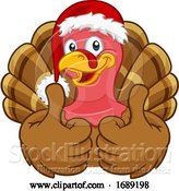 Vector Illustration of Cartoon Turkey in Santa Hat Christmas Thanksgiving Cartoon by AtStockIllustration