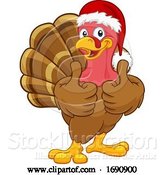 Vector Illustration of Cartoon Turkey in Santa Hat Christmas Thanksgiving Cartoon by AtStockIllustration