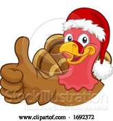 Vector Illustration of Cartoon Turkey in Santa Hat Christmas Thanksgiving Cartoon by AtStockIllustration