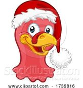 Vector Illustration of Cartoon Turkey in Santa Hat Christmas Thanksgiving Cartoon by AtStockIllustration