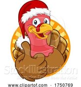 Vector Illustration of Cartoon Turkey in Santa Hat Christmas Thanksgiving Cartoon by AtStockIllustration