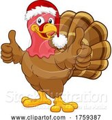 Vector Illustration of Cartoon Turkey in Santa Hat Christmas Thanksgiving Cartoon by AtStockIllustration